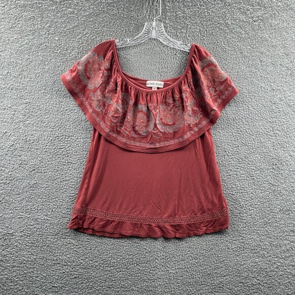 Knox Rose Womens Top Medium Rust Red Embroidered Sleeveless Shirt BOHO Stretch - Picture 1 of 9